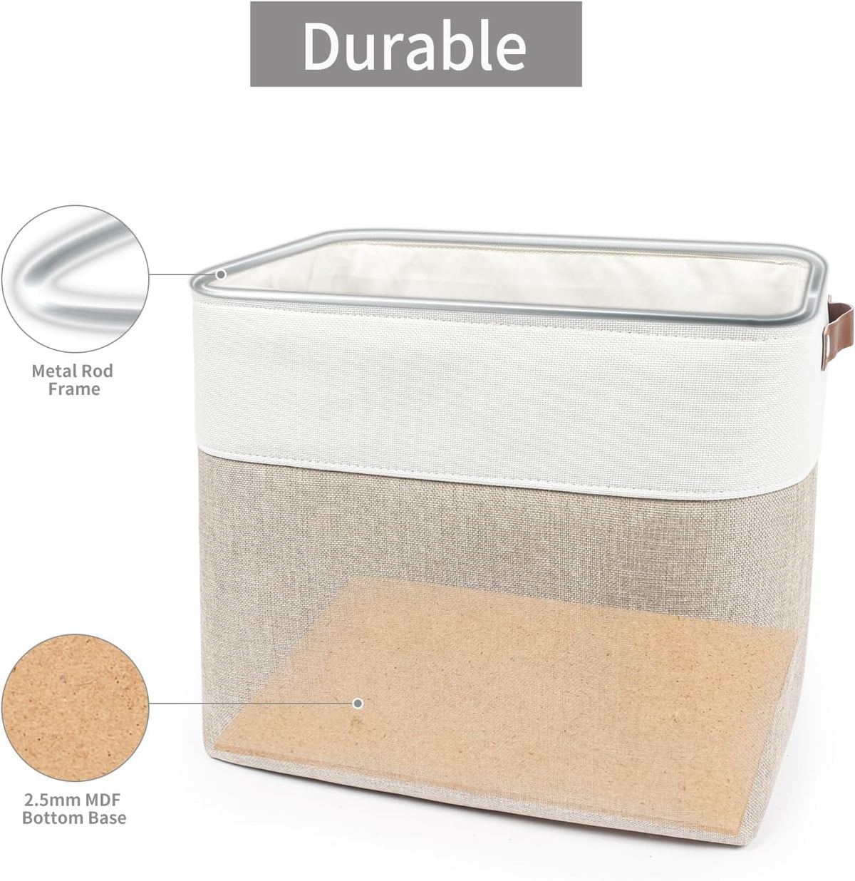 Bagnizer Large Fabric Storage Baskets | 50L Storage Bins, Decorative Linen Closet Baskets with Handles for Organizing, Shelf, Toys, Clothes, Home, Office, Nursery, 17x12x15Inches (Grey&White)