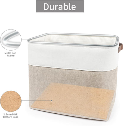 Bagnizer Large Fabric Storage Baskets | 50L Storage Bins, Decorative Linen Closet Baskets with Handles for Organizing, Shelf, Toys, Clothes, Home, Office, Nursery, 17x12x15Inches (Grey&White)