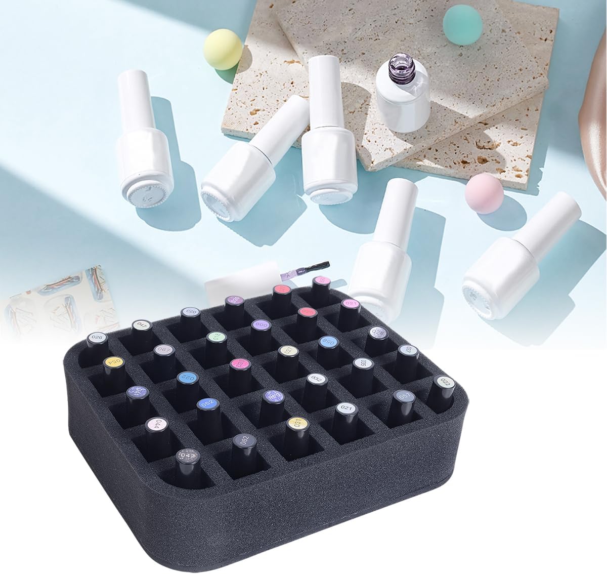 2 Pack Nail Polish Organizer Holder Foam Pad with Slots for Storage 60 Bottles (15ml/0.5fl.oz) Nail Polish or Essential Oil Tray for Drawers Black