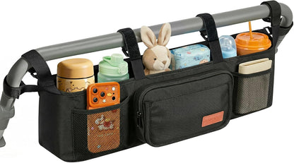 Guiseapue Universal Stroller Organizer with Cup Holder: Baby Essentials, Stroller Caddy Accessories with Detachable Phone Bag, Non-Slip Straps, Fits for Uppababy, Baby Jogger, New Moms Baby Gifts