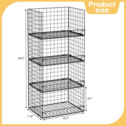 4 Pack Stackable Wire Baskets for Pantry Organizers and Storage, Pantry Baskets with Fixed Wooden Top, Fruit and Vegetable Storage Bins for Organizing Onion Potato Snack for Kitchen Cabinet/Countertop