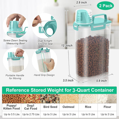 TBMax Rice Container Cereal Storage Container 2 Pack 5 Lbs, Kitchen Pantry Dry Food Storage Holder with Easy-Pouring Spout & Handy Cup, Small Pet Dog Cat Food Dispenser for Daily Feeding -Grey