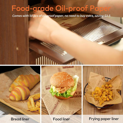Solid Wood Bread Box for Kitchen Countertop with Drawer, 2-Tier Large Wooden Bread Storage Bin with Cutlery Organizer, Farmhouse Bread Keeper for Homemade Bread, Brown (50 Deli Papers)