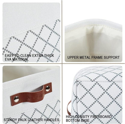 DECOMOMO Storage Bins, Large Fabric Storage Baskets for Shelves, Decorative Linen Closet Organizer, 15 x 11 x 9.5 inches (Beige & White, 3 Pack)