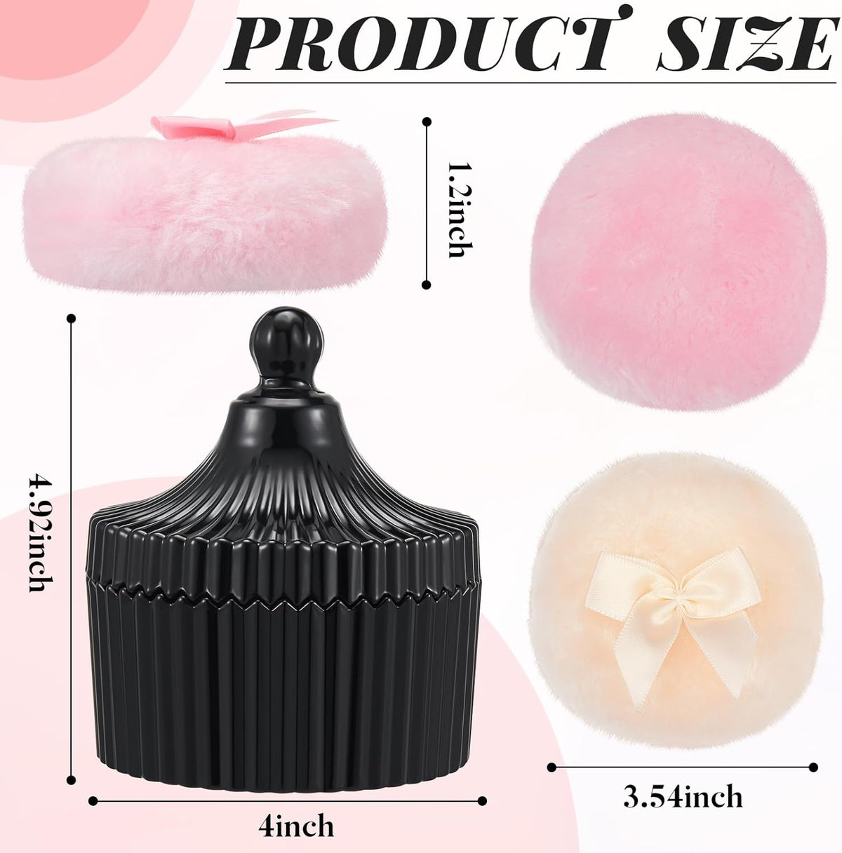 Tioncy 3 Pcs Large Body Powder Puff and Container Valentine's Day gift Powder Container with Puff Crystal Case Soft Washable Reusable Velour Face Body Glitter Wet Dry Makeup (Classic,Clear)