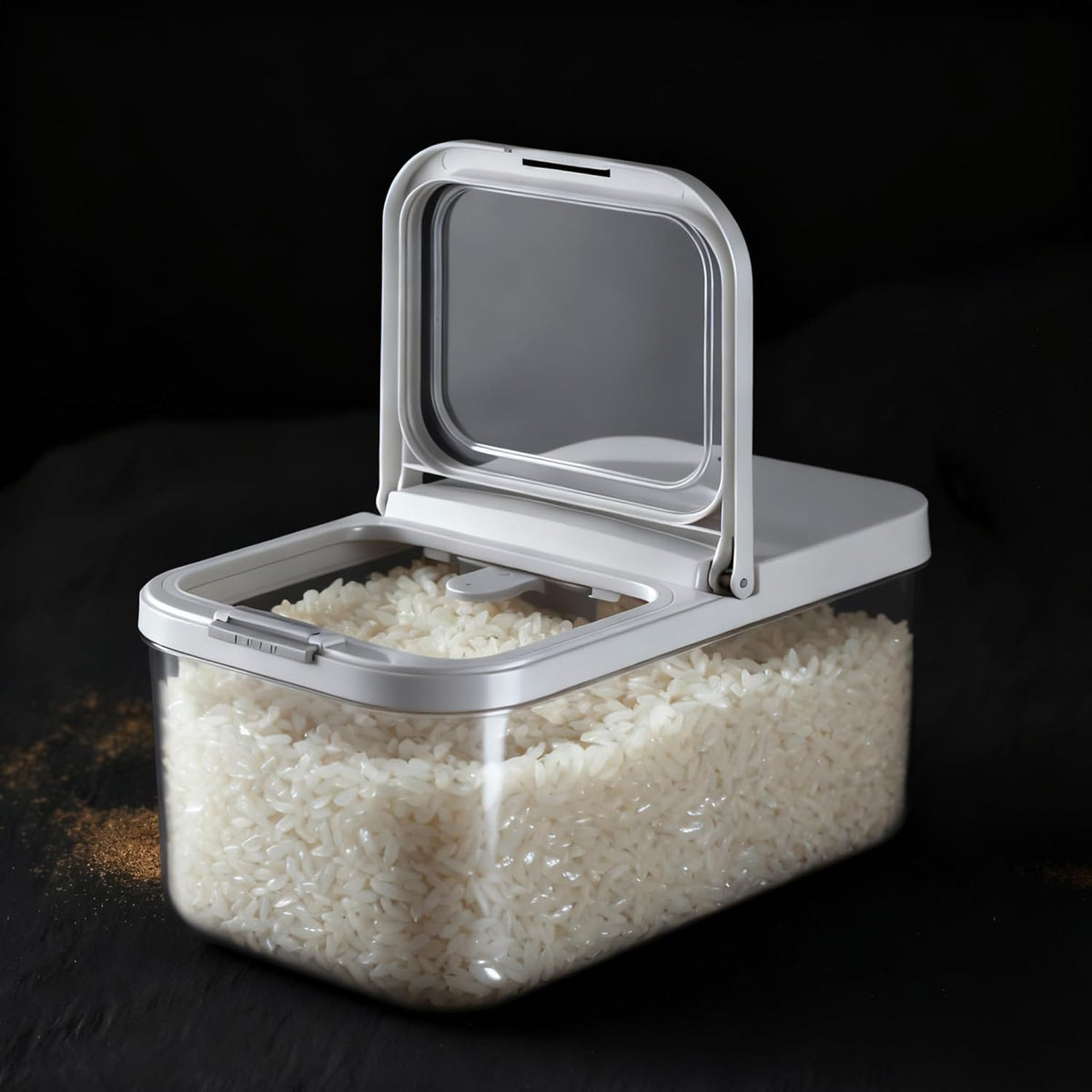 LivLab Mker Rice Storage Container -10Lbs/1.3Gal/6KG Rice Container Airtight Grain Dispenser Kitchen Pantry Organizer with Measuring Cup, BPA-Free, Clear Design for Dry Food