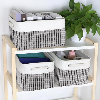 Foldable Storage Bin Collapsible Basket 12" x 10" x 9.5" Cube Storage Organizer Bins with Dual Carry Handles for Home Closet Shelves Drawers Organizer, Set of 3, Grey