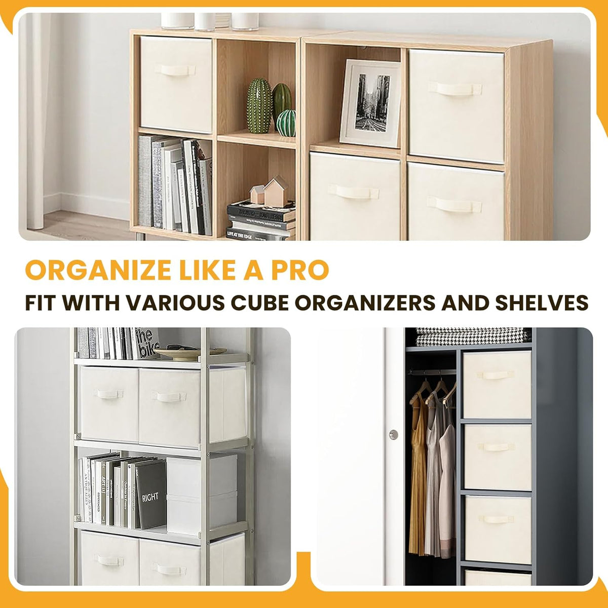 Criusia Large Storage Cubes, 13x13 Cube Storage Bins (Set of 10), Fabric Collapsible Storage Bins with Dual Handles, Foldable Cube Baskets for Shelf, Closet Organizers and Storage Box (Grey)