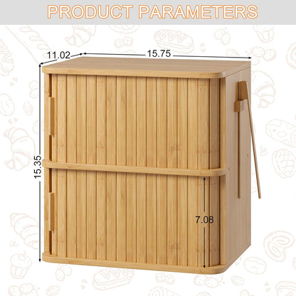 WOWLIVE Bread Box for Kitchen Countertop, Large Roll Top Bread Boxes with Sliding Door, Airtight Bread Storage Container for Loaves, Pastries & Bagels, Bamboo Counter Organizer (Natural, Medium)