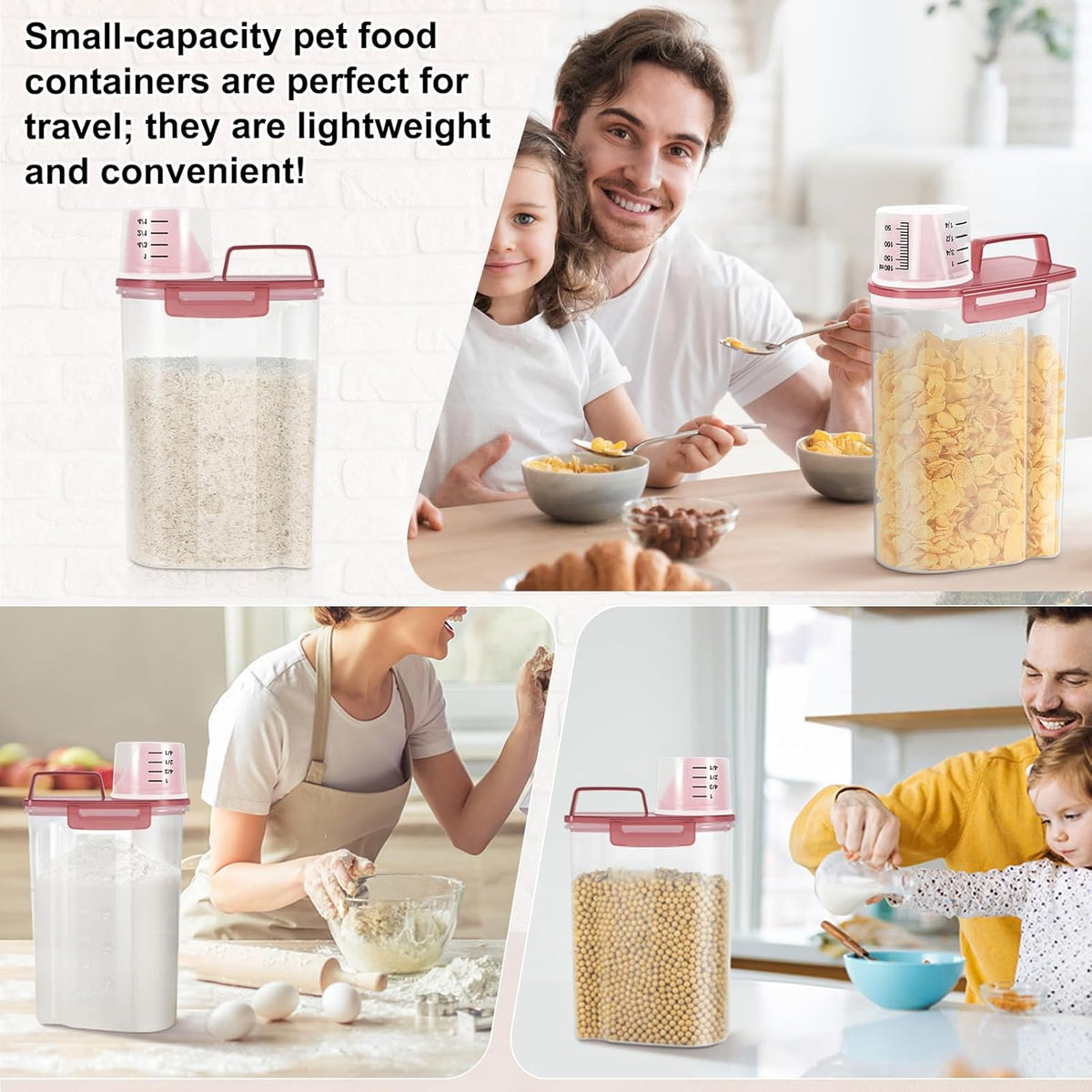 LEAWALK Airtight 4 LBS Rice/Cereal/Dry Food Storage Container BPA Free, 2.11Qt Clear Plastic Kitchen and Pantry Organization Bin Suitable for Oats, Flour, Sugar, Pasta, Pet Food, etc (Clear Grey)