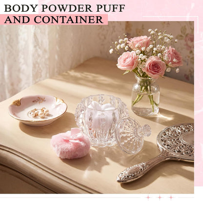 Tioncy 3 Pcs Large Body Powder Puff and Container Valentine's Day gift Powder Container with Puff Crystal Case Soft Washable Reusable Velour Face Body Glitter Wet Dry Makeup (Classic,Clear)