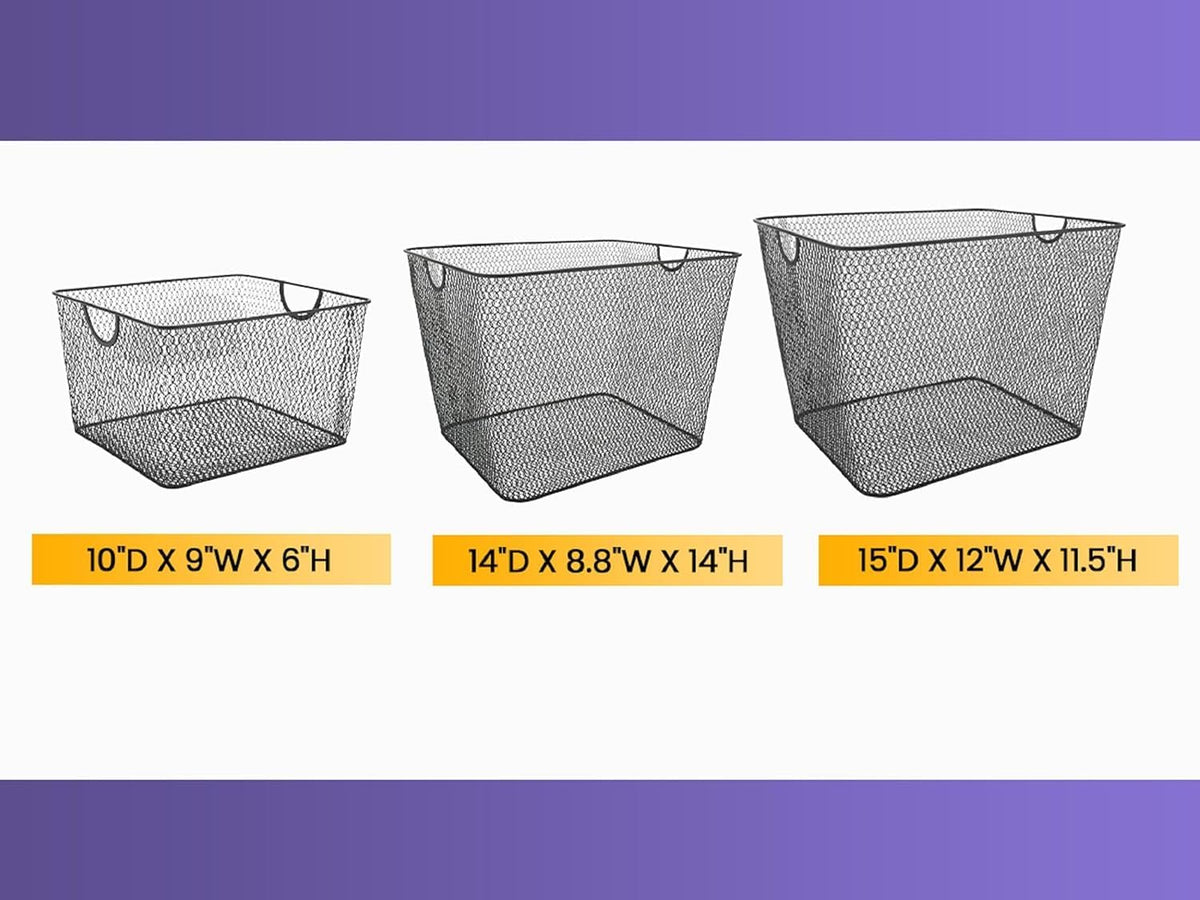 YBM HOME Kitchen Pantry Organizer Wire Baskets for Shelves, Cabinets, Pantry, Countertop, Mesh Open Storage Bin Metal Basket for Organizing Food Supplies, 3 Pack, 12.1x7.8x5.8