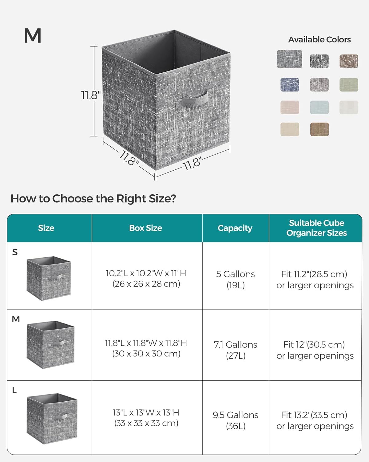 SONGMICS Storage Cubes, 11-Inch Non-Woven Fabric Bins with Double Handles, Set of 6, Closet Organizers for Shelves, Foldable, for Clothes, Cattail Gray UROB26LG