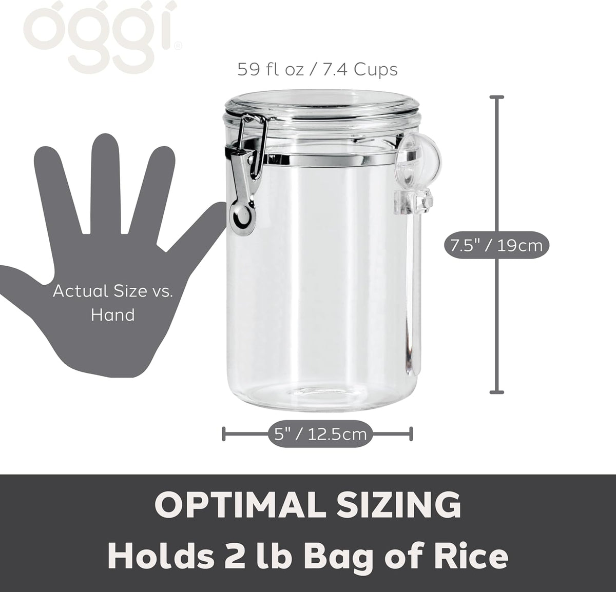 OGGI Clear Canister Airtight 28oz - Clamp Lid & Spoon - Airtight Food Storage Containers, Ideal for Kitchen & Pantry Storage of Bulk, Dry Food Including Flour, Sugar, Coffee, Rice, Tea, Spices & Herbs