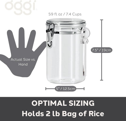 OGGI Clear Canister Airtight 28oz - Clamp Lid & Spoon - Airtight Food Storage Containers, Ideal for Kitchen & Pantry Storage of Bulk, Dry Food Including Flour, Sugar, Coffee, Rice, Tea, Spices & Herbs