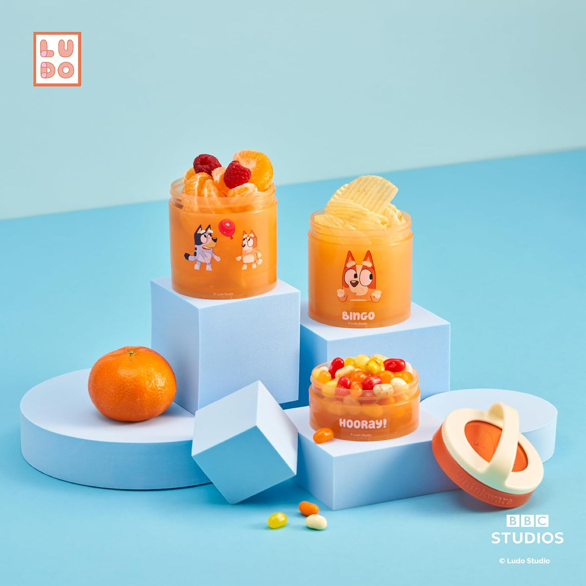 Whiskware Bluey Stackable Snack Containers for Babies, Toddlers, and Kids, 3 Stackable Snack Cups for School and Travel, Cupholder Friendly, Bluey and Bingo! Let’s Do This!