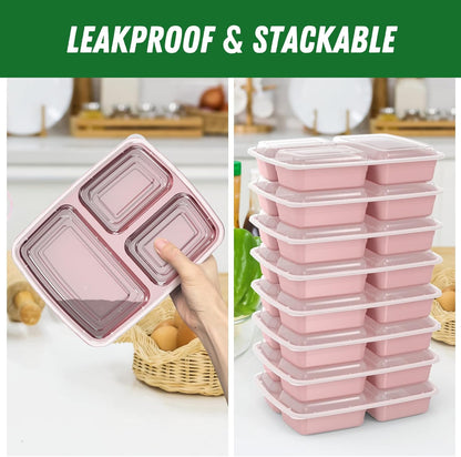50 Pack (100-Piece) 32 oz Meal Prep Containers Reusable with Lids 3-Compartment, To Go Take Out Plastic Food Storage Containers, Sturdy Leakproof Food Safe, Microwave Freezer Dishwasher Safe, Black
