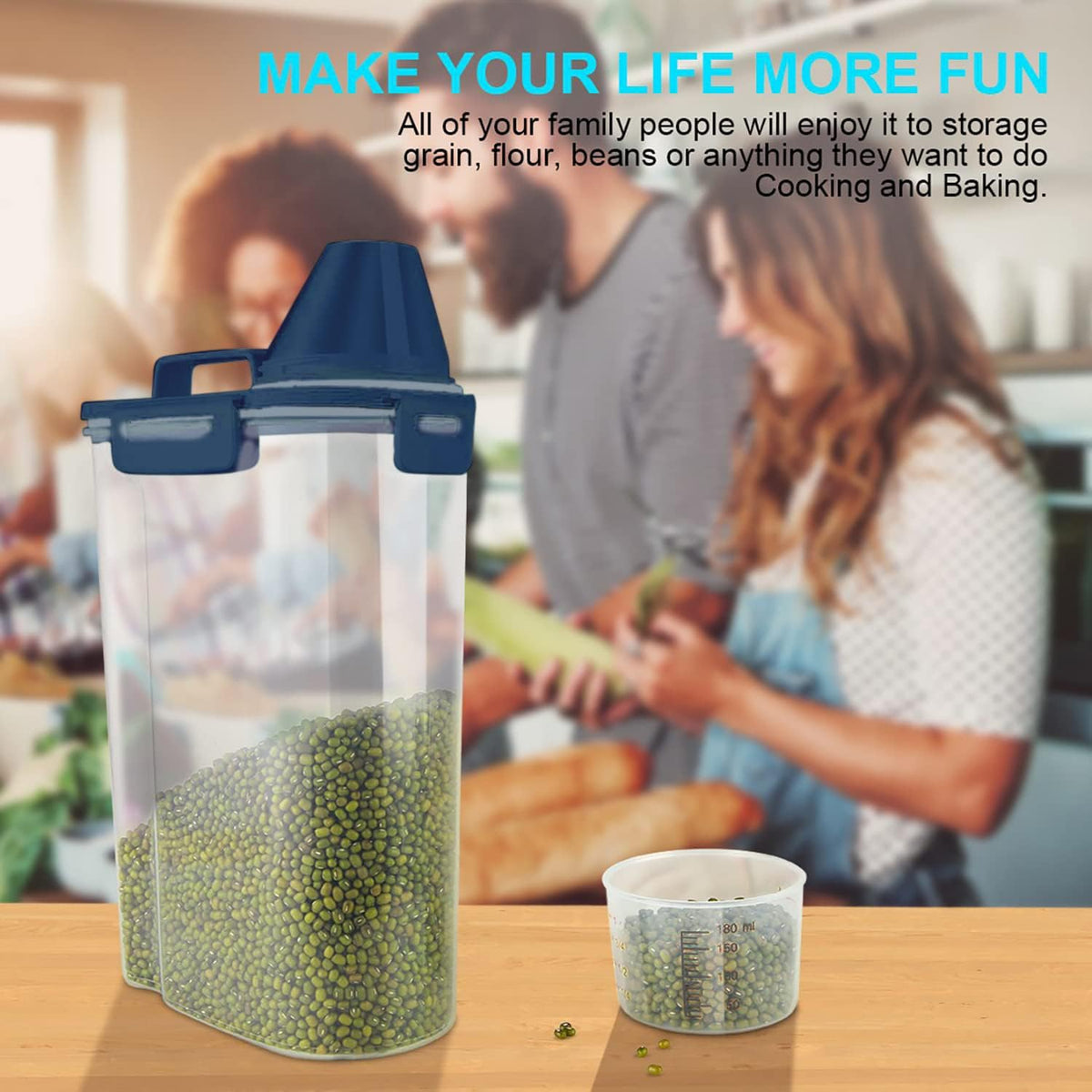 Uppetly Rice Airtight Dry Food Storage Containers, BPA Free Plastic Storage Bin Dispenser with Pourable Spout, Measuring cup for Cereal, Flour and Baking Supplies, Include a Stainless Steel Whisk