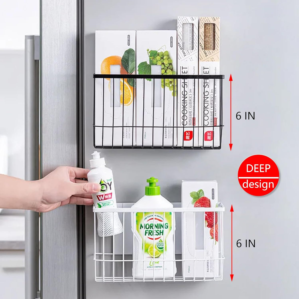 Magnetic Refrigerator Organizer Magnetic Basket Kitchen Organizer Metal Ziplock Bag Storage Organizer (10.25" L x 3.2" W x 6" H, Black)