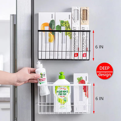 Magnetic Refrigerator Organizer Magnetic Basket Kitchen Organizer Metal Ziplock Bag Storage Organizer (10.25" L x 3.2" W x 6" H, Black)