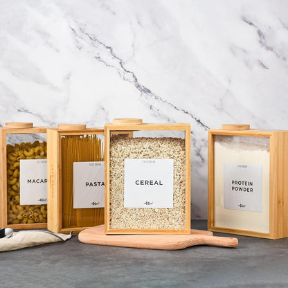 Bamboo Kitchen Cereal Containers Storage Dispenser, 3 Liter Airtight Pantry Organizers with Lid, Home Organization for Cereal, Rice, Flour, Snack, Candy Storage-1 sponge cleaning brush