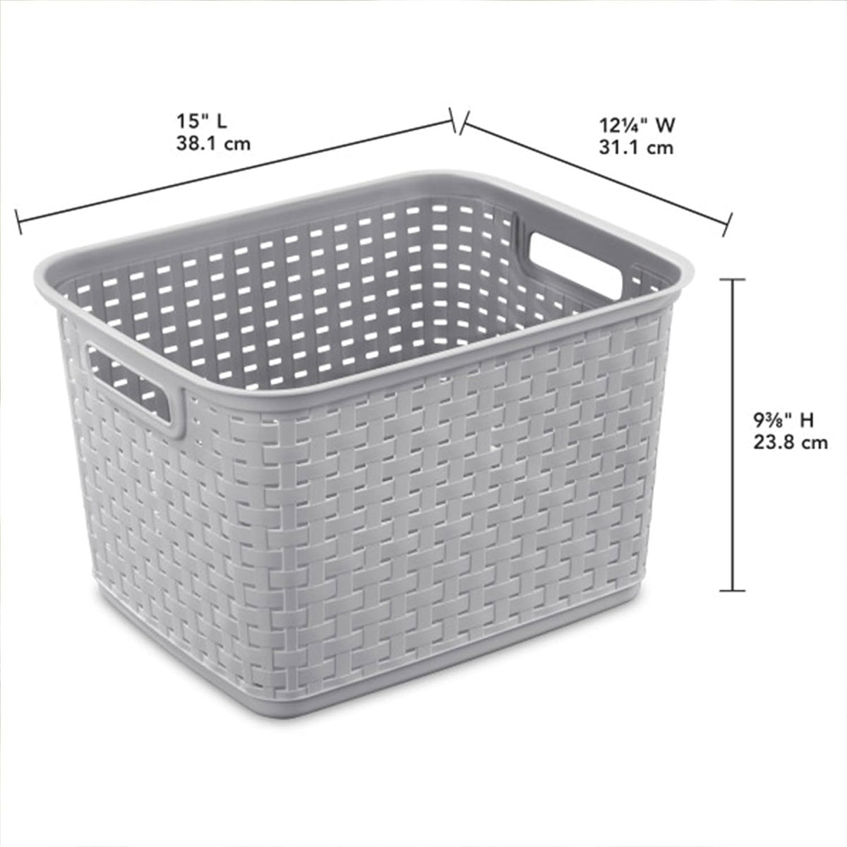 Sterilite Tall Weave Basket, Woven Plastic Storage Baskets for Organization, Cement Gray - Organizing Bin Containers with Handles for Bedroom, Bathroom, Dorm, Laundry Room, and Closet
