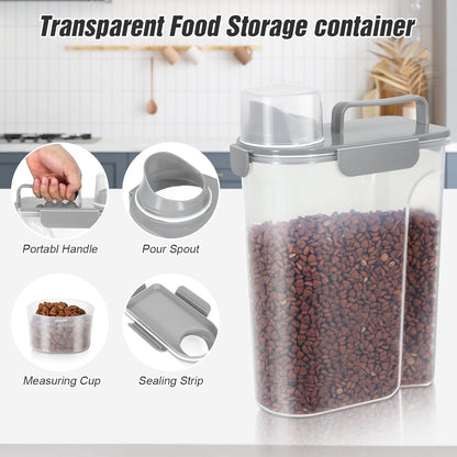 TBMax 2 Pack Cat Dog Food Storage Containers 10 to 14 Lbs, Portable Travel Pet Container Dispenser with Easy-Pouring Spout & Cup, Airtight Bird Seed Container Dog Treat Storage Bin -White