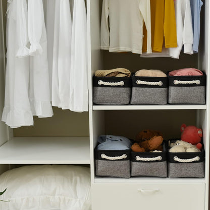 Fabric Storage Bins 12x8x5 inch [6-Pack] with Rope Handles - Decorative Baskets for Organizing