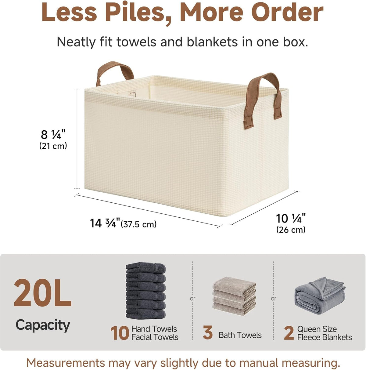 StorageWorks Storage Bins, Shelves Baskets for Organizing, Fabric Closet Organizers with Handles, Metal Frame, Beige-Cotton-linen, 2-Pack