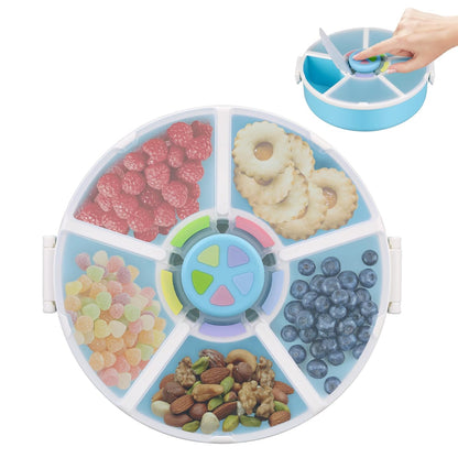 Pawtong Snack Rotator Container Reusable Snack Box with 5 Compartment Dispenser and Lid, Color Matching Opening Lid, BPA and PVC Free, for Home, School, Travel (Purple)