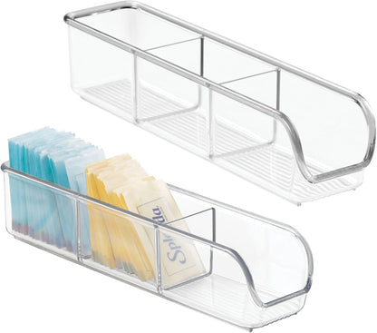 iDesign Plastic Packet and Tea Bag Organizer - Kitchen Storage Containers for Sugar, Salt, Pepper, Sweeteners, Tea Bags, Spices, The Linus Collection - 2.25" x 9" x 2", Clear