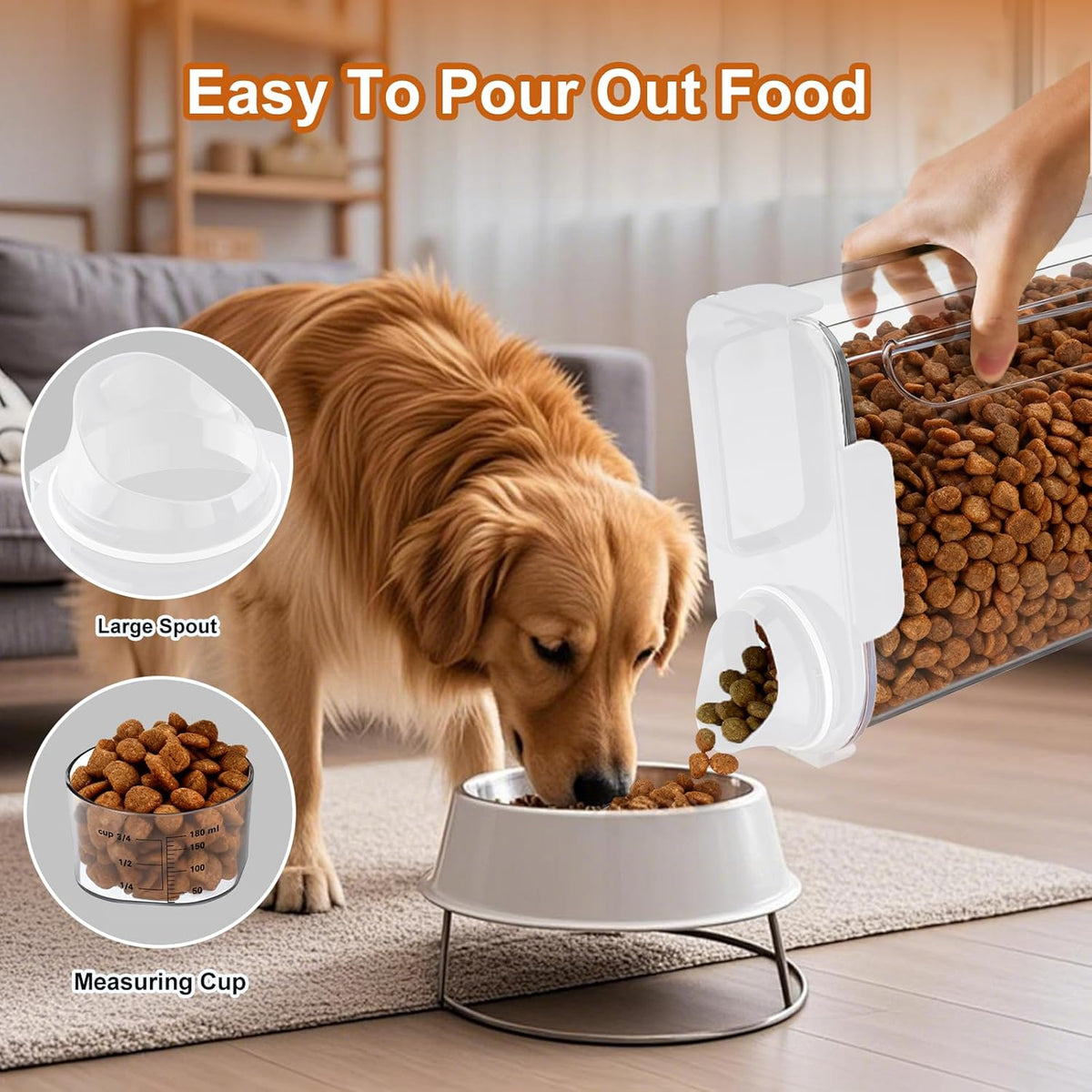 Uppetly Dog Cat Food Storage Container, 5-7Lbs Pet Food Containers, Airtight Cat Food Container with Portable Handle & Measuring Cup, Small Animal Dry Food Dispenser for Dogs, Cats and Birds