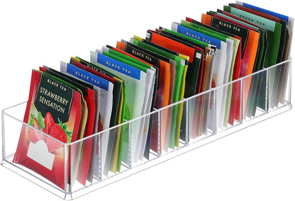 Cinnvoice 4 Pcs Tea Bag Storage Acrylic Clear Tea Drawer Organizer for Drawers, Kitchen, Cabinets, Pantry, Countertops Tea Organizer