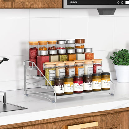 RCHYFEED Spice Rack Organizer for Cabinet Pantry,4 Tier Spice Rack Countertop, Depth Adjustable Spice Organization for Cabinet,Tierd Seasoning Organizer for Cabinet(Black) | for Cabinet Pantry