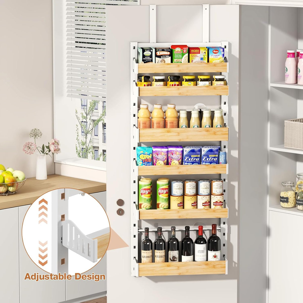 8-Tier Over The Door Pantry Organizer, Heavy-Duty Metal Wall Mount or Hanging Spice Rack, behind the door storage Shelves with Adjustable Basket, Back of Door Organizer for Kitchen Cabinet and Closet