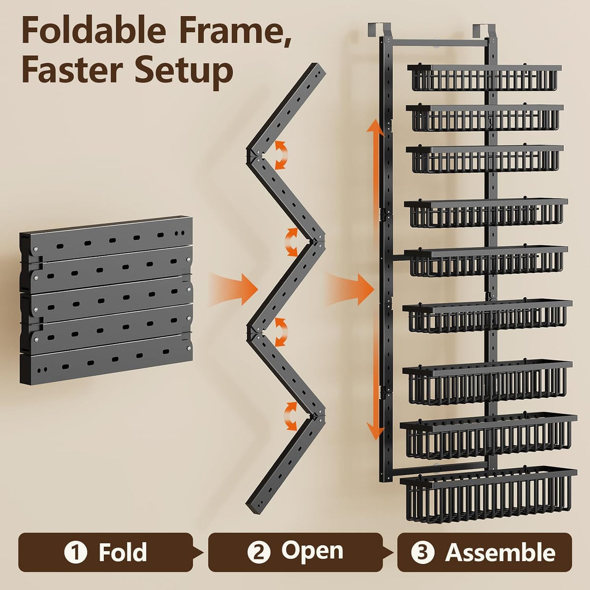 POKIPO 9 Tier Over The Door Pantry Organizer, 2 in 1 Wall Mount or Hanging Spice Rack with Adjustable Deep Basket, Heavy-Duty Seasoning Organizer and Storage for Kitchen Cabinet Closet Bathroom