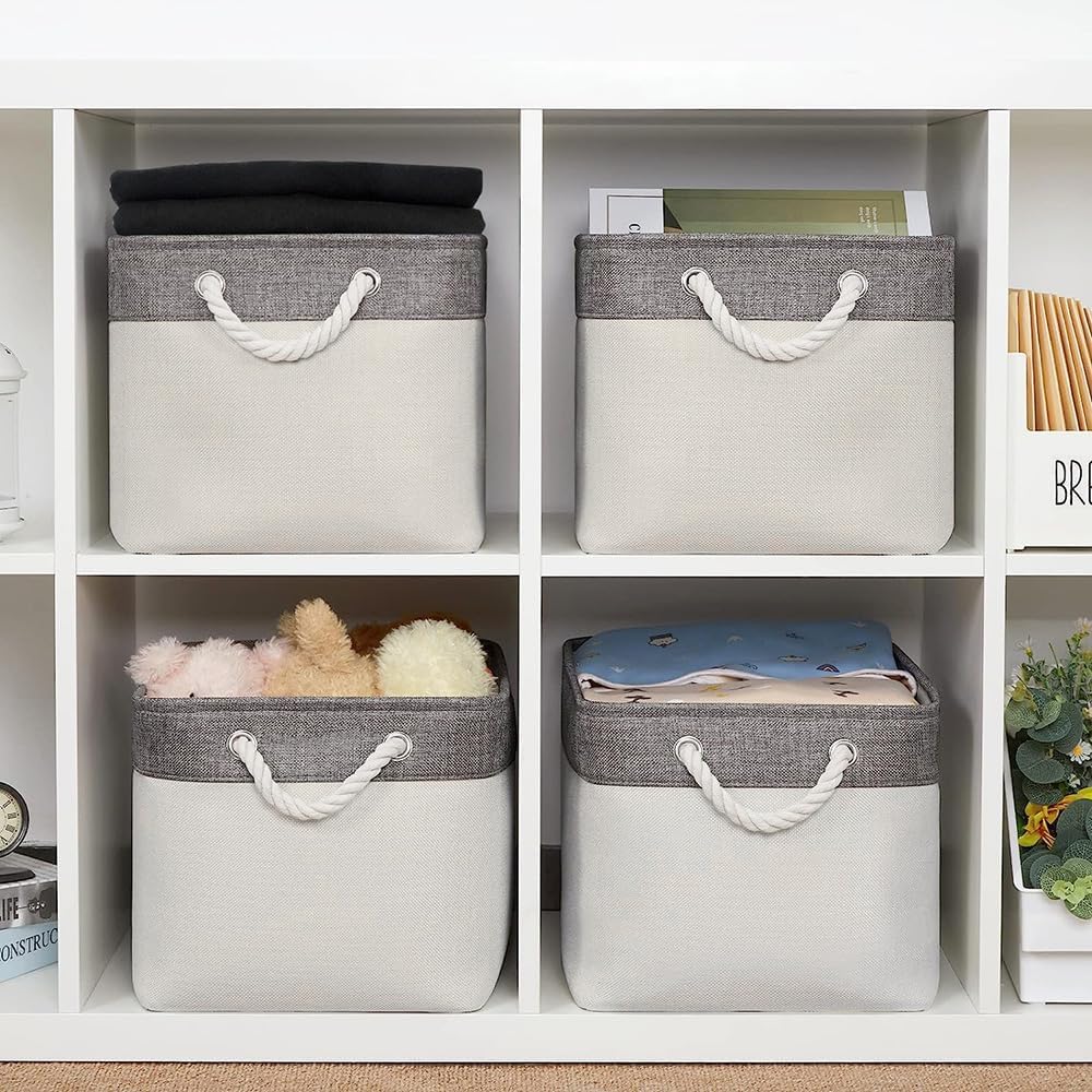 Fabric Storage Bins 12x8x5 inch [6-Pack] with Rope Handles - Decorative Baskets for Organizing