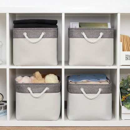 Fabric Storage Bins 12x8x5 inch [6-Pack] with Rope Handles - Decorative Baskets for Organizing