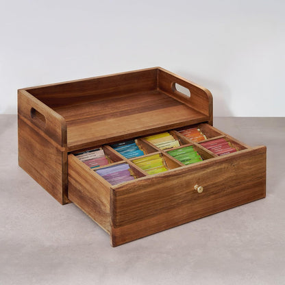 SARUFO Acacia Wood Tea Bag Organizers, Tea Packet Storage Boxes, 8-Compartment Tea Caddy for Tea Bags Chest, Teabag Holder Containers, Teabox Station Display