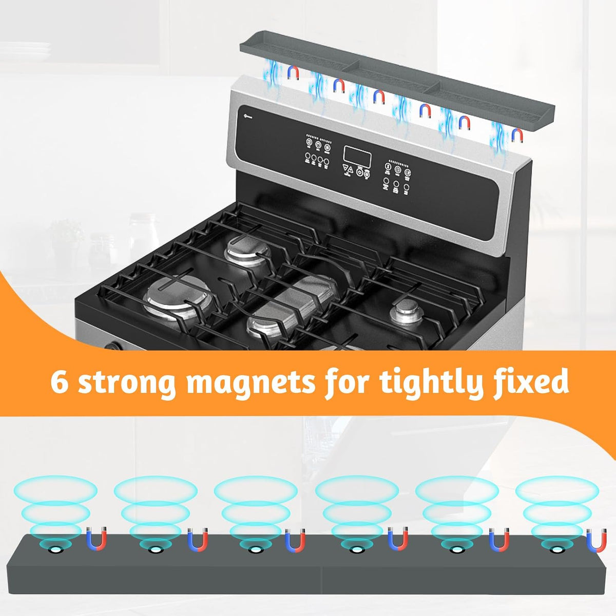 Magnetic Stove Top Shelf, Over the Stove Shelf Spice Rack & Spice Organizer – 30" Heat Resistant Silicone Stove Shelf, No Drill Kitchen Storage Organizer for Gas/Electric Stoves & Small Kitchens
