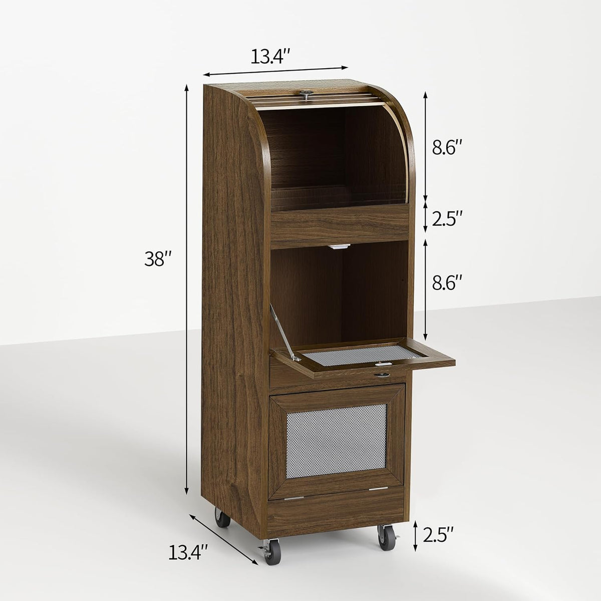 Movable Potato and Onion Storage Box with Wheels,Wooden Vegetable Storage Box,Food Storage Room with Grocery Area,Sliding Design,Modern Farmhouse Style，Suitable for Kitchen (potato bin-Walnut-02)
