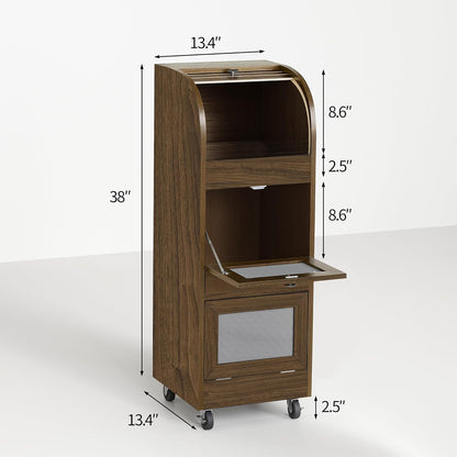 Movable Potato and Onion Storage Box with Wheels,Wooden Vegetable Storage Box,Food Storage Room with Grocery Area,Sliding Design,Modern Farmhouse Style，Suitable for Kitchen (potato bin-Walnut-02)