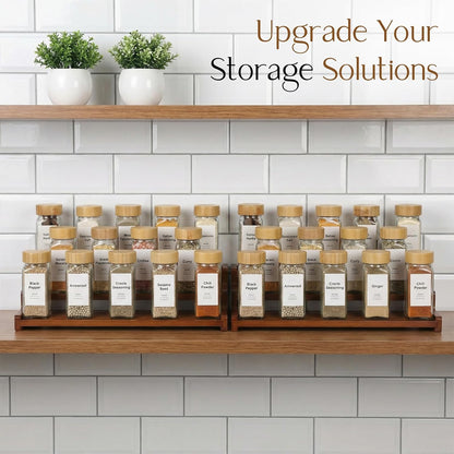 Spice Rack Organizer for Cabinet, 18in Bamboo Tiered Spice Rack，Used for Kitchen Countertops and Food Storage Room Organizer，Specially Designed for Jars and Spice Bottles(Bamboo, L)