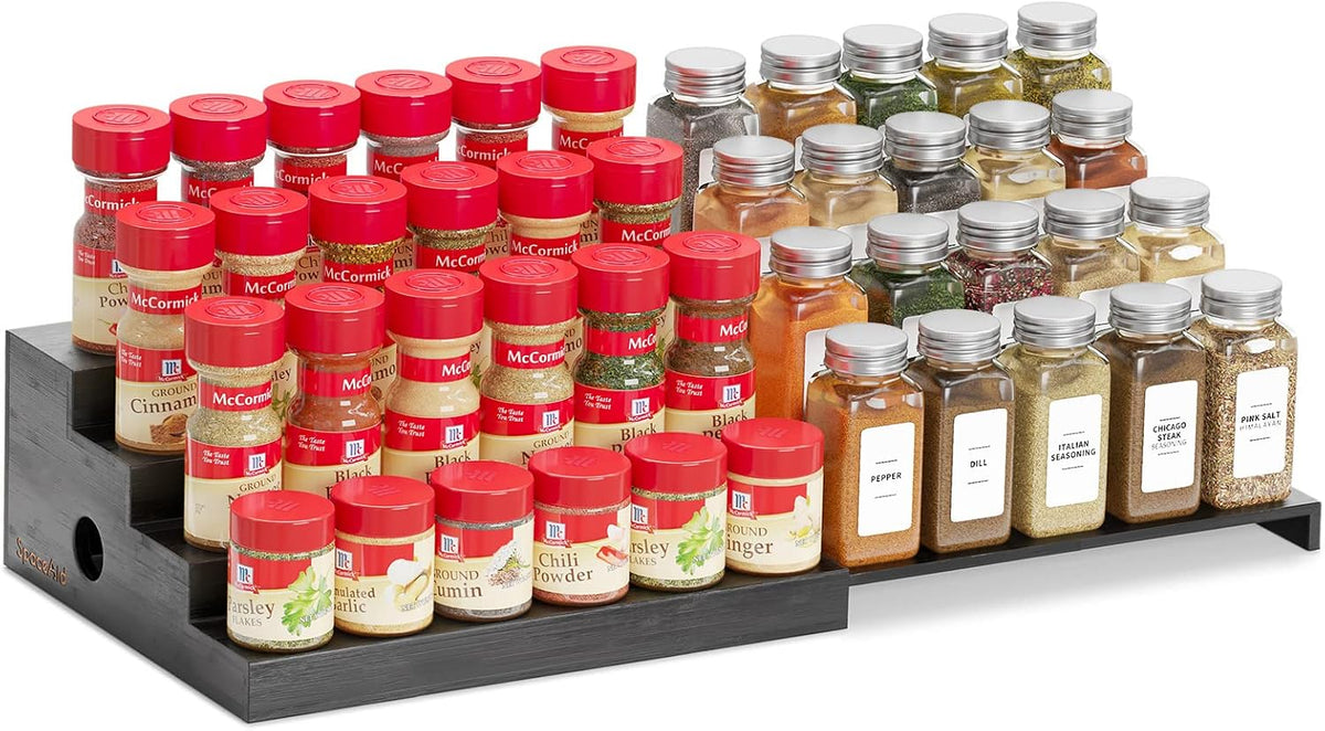SpaceAid 4 Tier Bamboo Spice Rack Organizer for Cabinet, Kitchen Pantry Spices Storage Rack for Cabinets Organization, Home Seasoning Tiered Can Goods Racks Wood Shelf Organizers (4 Tier, Natural)