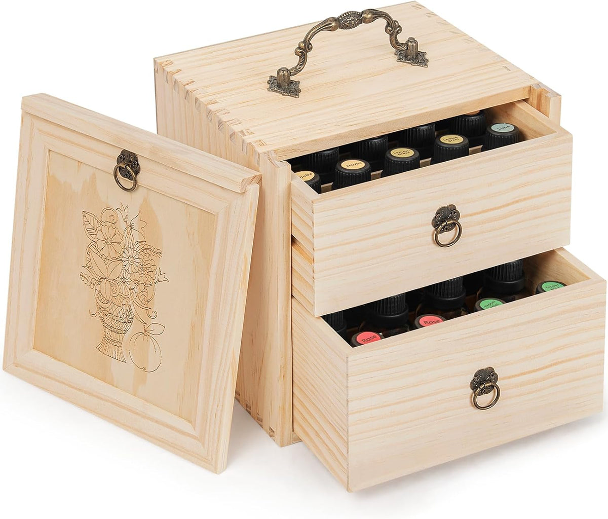 TORIBIO Essential Oil Storage Box for 60 Bottles, Wooden Essential Oils Holder Organizer Holds 5-30ml for Young Living & Doterra Bottles