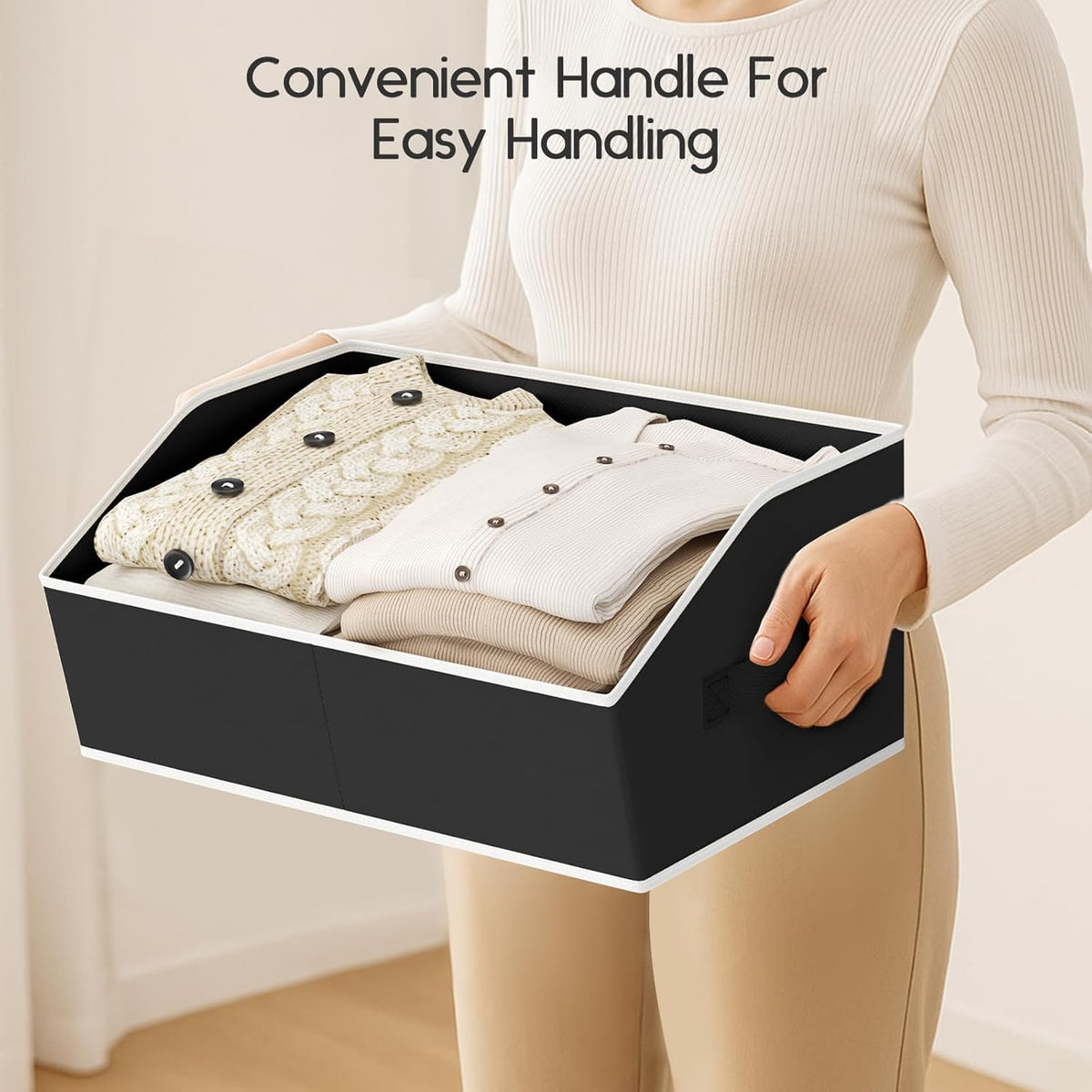 Homsorout Large Closet Organizers and Storage Bins - Trapezoid Storage Baskets for Shelves, Foldable Fabric Baskets with Handles Ideal for Closet, Basket, Wardrobe and Shelf Storage, Beige