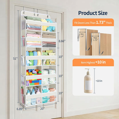 Yecaye Over The Door Organizer, 5 Tier Extra Large Behind Door Storage of 10 Compartments, 80lbs Heavy Duty Door Organizer Hanging with Clear Window for Closet Bedroom Pantry Bathroom, Grey