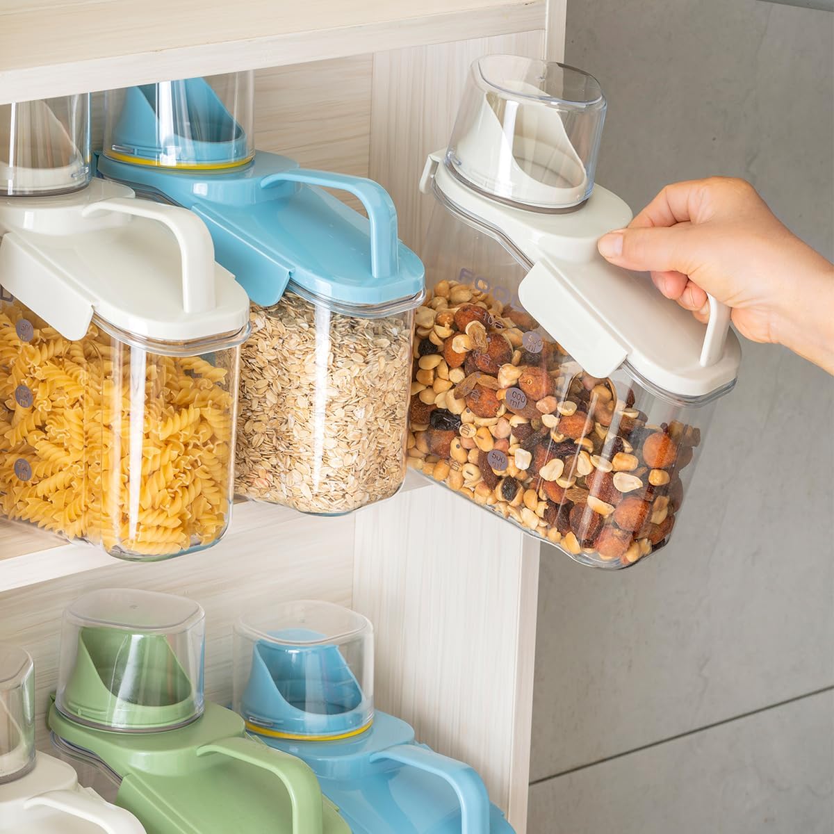 LANGMINGDE Cereal Containers Storage, 2.8L/95oz Airtight Large Dry Food Storage Containers with Pouring Spout Measuring Cup for Snacks Grain Rice,BPA Free Dispenser Plastic Bin