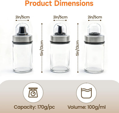 Mlici Oil and Vinegar Dispenser Set of 6 Bottles, Stainless Steel Salt Pepper Holder with 360° Rotating Holder, Cruet Soy Sauce - Premium Glass Condiment for Kitchen, Tabletop, Kitchen Containers
