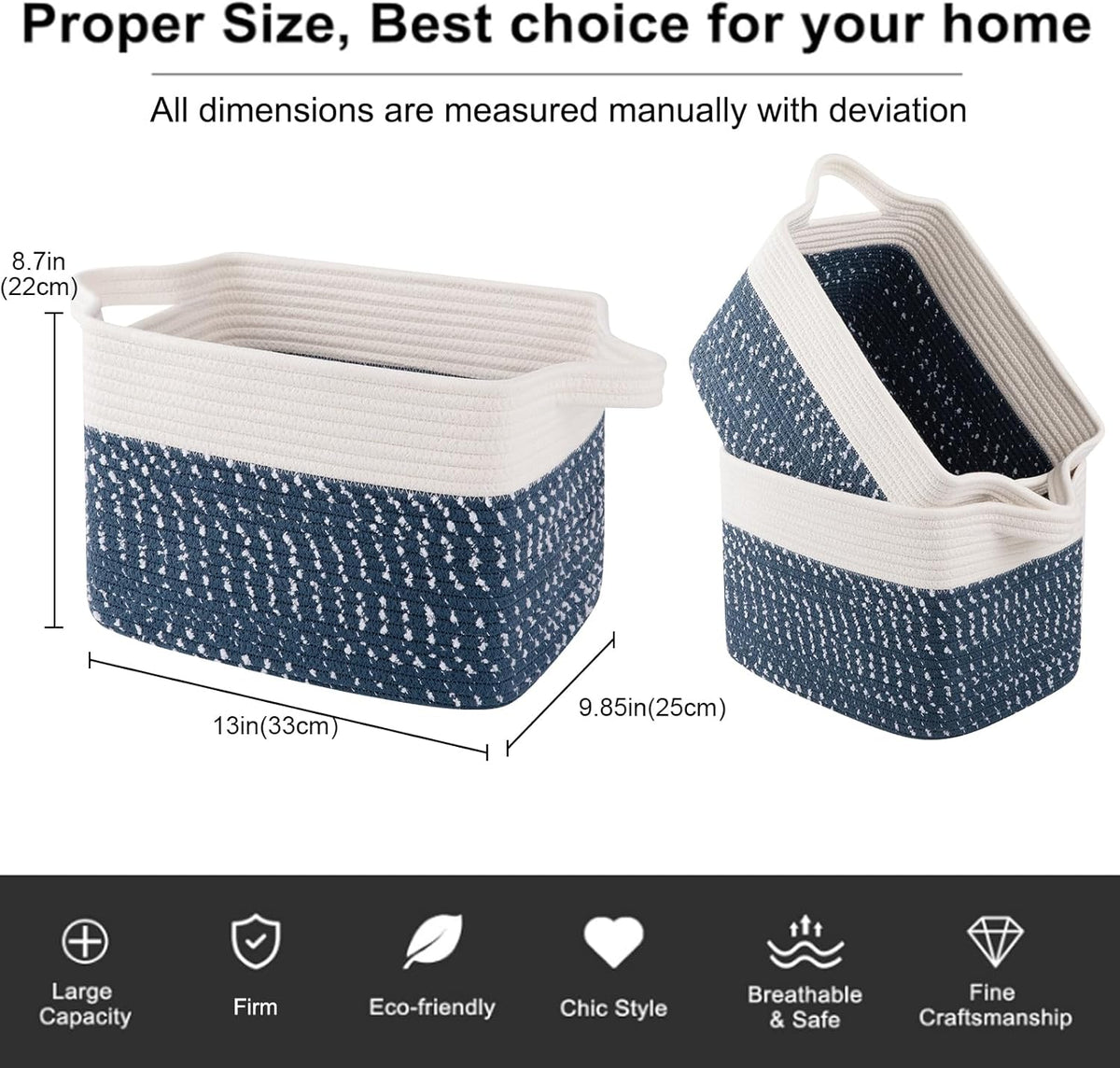OIAHOMY Storage Basket, Woven Baskets for Storage, Cotton Rope Basket for toys,Towel Baskets for Bathroom - Pack of 3, Gradient Yellow